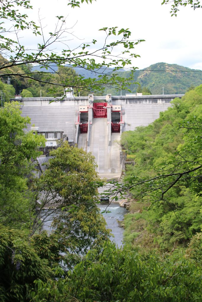 鏡ダムの堤体を下流側から望む（2021年5月5日）